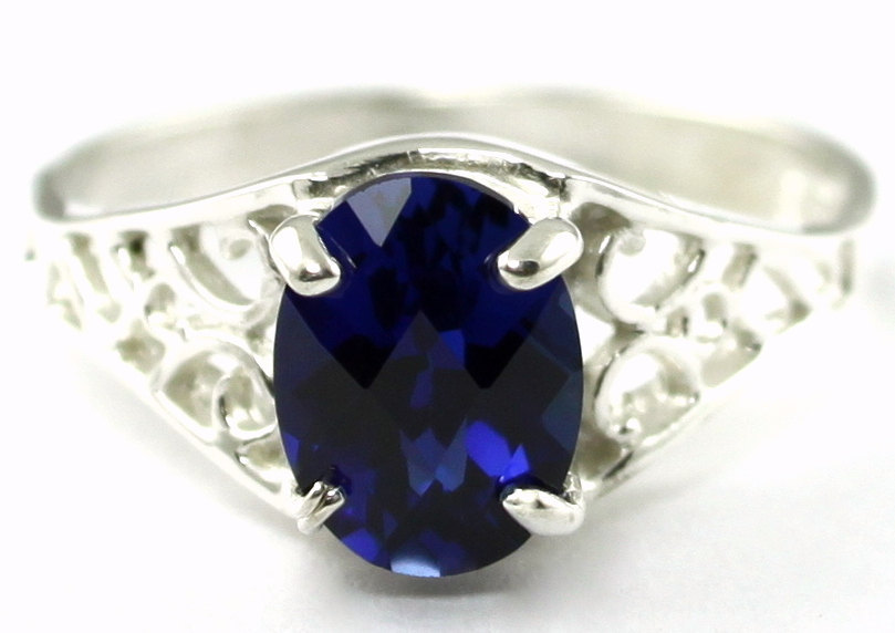 SR305, Created Blue Sapphire, 925 Sterling Silver Ring