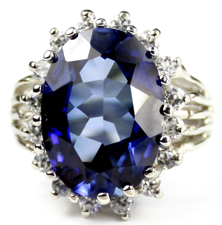 SR270, Created Blue Sapphire, Sterling Silver Royal Engagement Ring - $210.86
