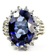 SR270, Created Blue Sapphire, Sterling Silver Royal Engagement Ring - £167.61 GBP