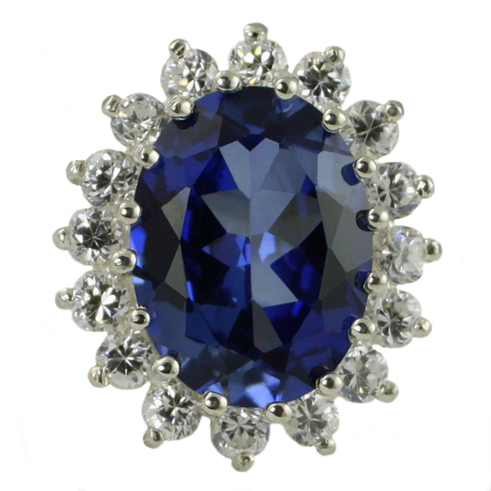 SR310, Created Blue Sapphire, Sterling Silver Royal Engagement Ring
