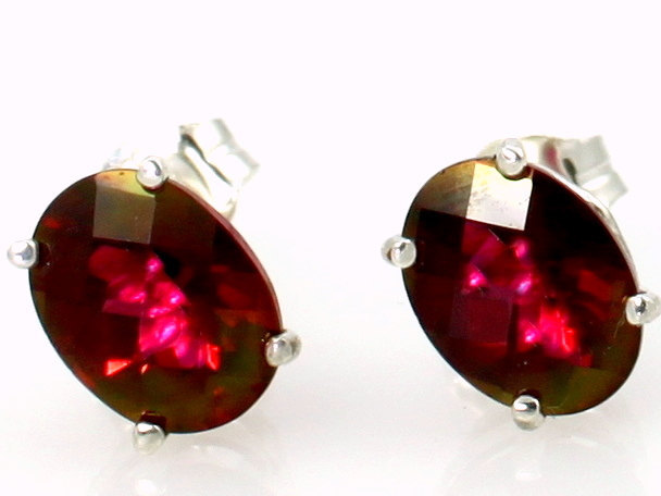 SE002, 8x6mm Crimson Fire Topaz, 925 Sterling Silver Post Earrings