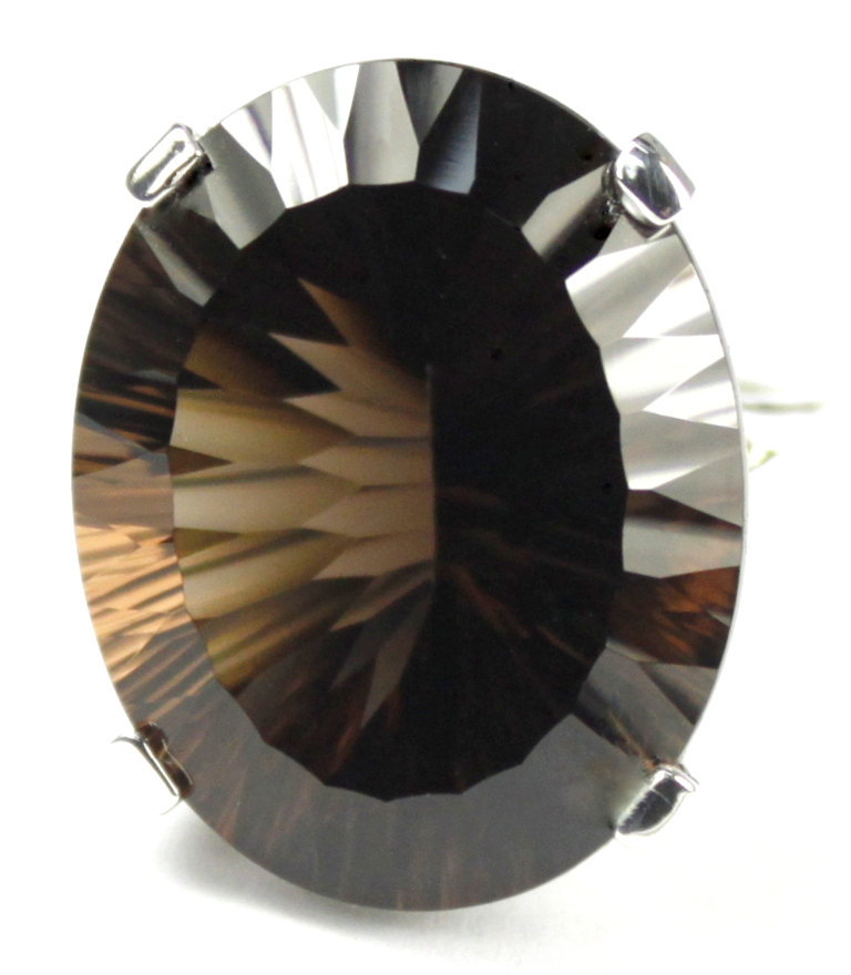 SR129, 25x20mm, 40ct  Smoky Quartz, 925 Sterling Silver Ring