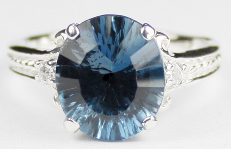 SR136, 4.5 cts Quantum Cut London Blue Topaz, 925 Sterling Silver Ring