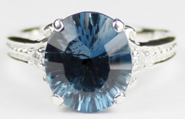 SR136, 4.5 cts Quantum Cut London Blue Topaz, 925 Sterling Silver Ring - £95.01 GBP