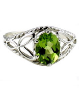 SR137, Natural Genuine Peridot, 925 Sterling Silver Ring - £45.00 GBP