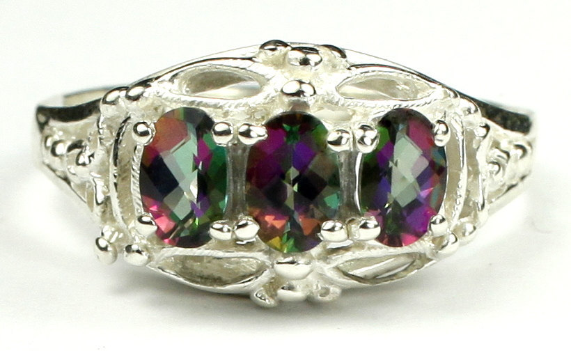 SR163, 3 - 6x4mm Mystic Fire Topaz, 925 Sterling Silver Ring