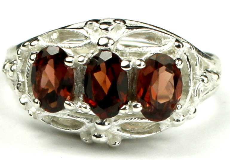 SR163, 3 - 6x4mm Mozambique Garnet, 925 Sterling Silver Ring