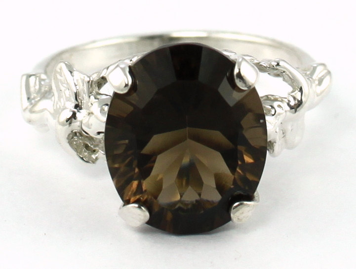 SR154, 12x10mm Smoky Quartz, 925 Sterling Silver Angel Ring