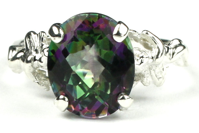 SR154, 6ct Mystic Fire Topaz, 925 Sterling Silver Angel Ring