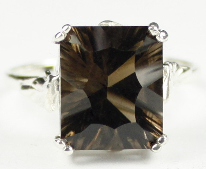 SR188, 12x10mm Smoky Quartz , 925 Sterling Silver Ring