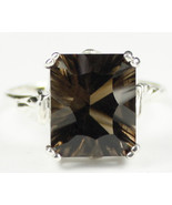 SR188, 12x10mm Smoky Quartz , 925 Sterling Silver Ring - £42.82 GBP