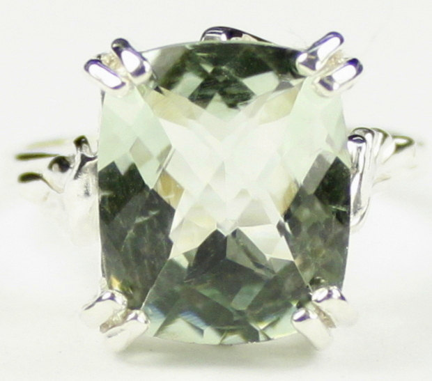 SR188, 12x10mm Green Amethyst , 925 Sterling Silver Ring