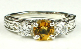 SR254, Citrine w/ CZ Accents, 925 Sterling Silver Engagement Ring - $50.22