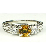 SR254, Citrine w/ CZ Accents, 925 Sterling Silver Engagement Ring - £40.13 GBP