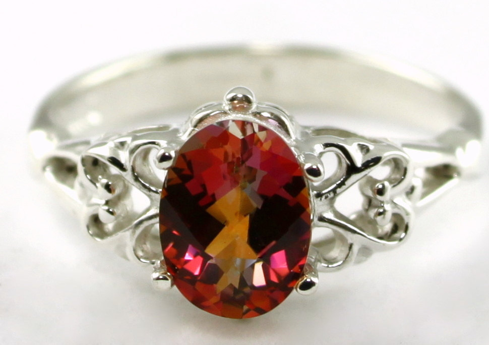 SR302, 8x6mm Twilight Fire Topaz, 925 Sterling Silver Ring