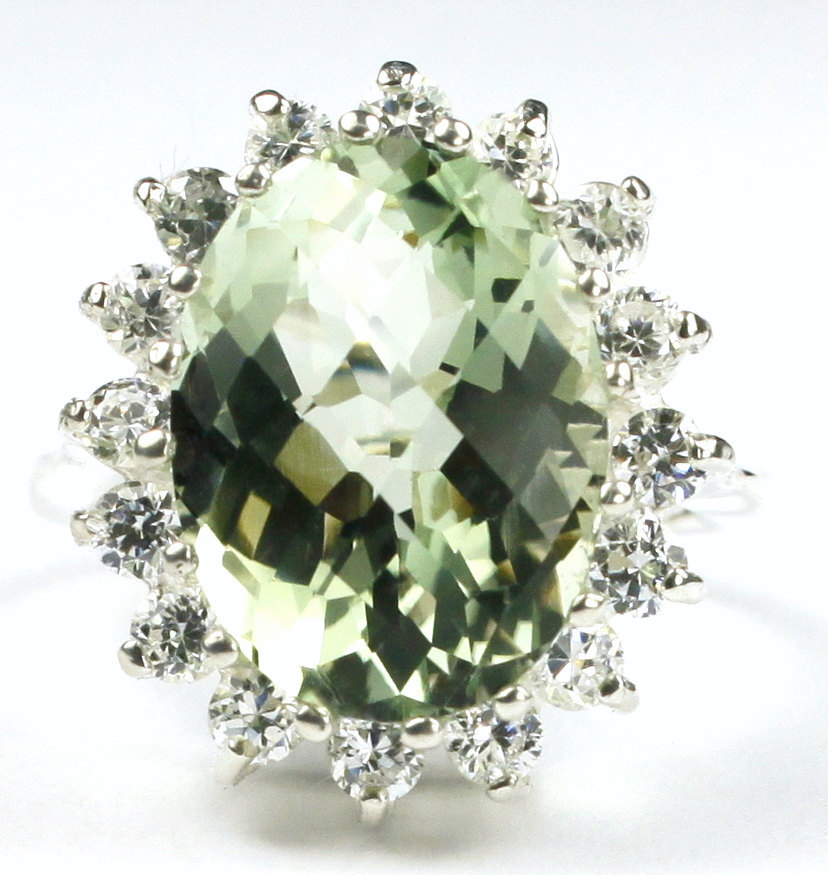 SR310, Green Amethyst, 925 Sterling Silver Royal Engagement Ring