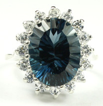 SR310, Quantum Cut London Blue Topaz, 925 Sterling Silver Royal Engagement Ring - £294.30 GBP