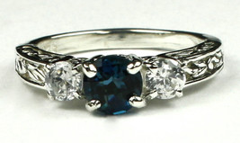 SR254, London Blue Topaz w/ CZ Accents, 925 Sterling Silver Engagement Ring - £43.31 GBP