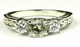 SR254, Green Amethyst w/ CZ Accents, 925 Sterling Silver Engagement Ring - £37.17 GBP