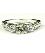SR254, Green Amethyst w/ CZ Accents, 925 Sterling Silver Engagement Ring - £37.28 GBP