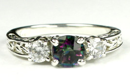 SR254, Mystic Fire Topaz w/ CZ Accents, 925 Sterling Silver Engagement Ring - £38.97 GBP