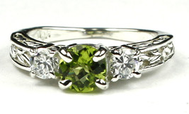 SR254, Manchurian Peridot w/ CZ Accents, 925 Sterling Silver Engagement Ring - £39.44 GBP