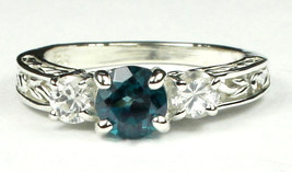 SR254, Paraiba Topaz w/ CZ Accents, 925 Sterling Silver Engagement Ring - £42.86 GBP