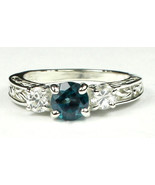 SR254, Paraiba Topaz w/ CZ Accents, 925 Sterling Silver Engagement Ring - £43.82 GBP
