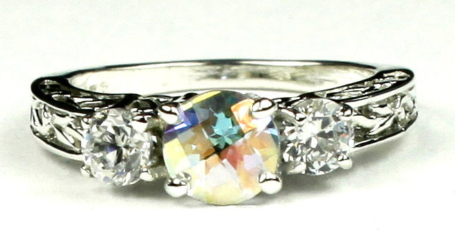 Primary image for SR254, Mercury Mist Topaz w/ CZ Accents, 925 Sterling Silver Engagement Ring