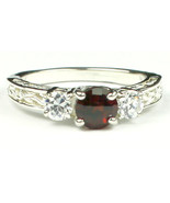 SR254, Mozambique Garnet w/ CZ Accents, 925 Sterling Silver Engagement Ring - £43.81 GBP