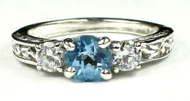 SR254, Swiss Blue Topaz w/ CZ Accents, 925 Sterling Silver Engagement Ring - $54.82