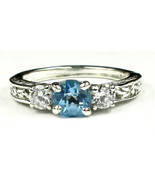 SR254, Swiss Blue Topaz w/ CZ Accents, 925 Sterling Silver Engagement Ring - £43.82 GBP