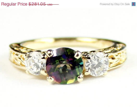 R254, Mystic Fire Topaz w/ 2 Accents, 10KY Gold Ring
