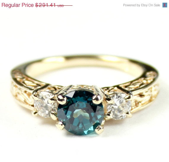 R254, Paraiba Topaz w/ 2 Accents, 10KY Gold Ring
