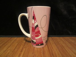 2004 Starbucks Coffee Mug Tea Cup Holiday Pink Tree Tall Skinny 5.75&quot; Tall 16 oz - £11.98 GBP