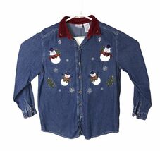 Bobbie Brooks Snowman Denim Jacket Women's Size L - $12.41