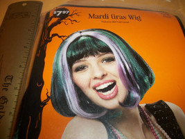 Mardi Gras Wig Green Streak Women Hair Halloween Costume Hairdo Fashion Holiday - £6.10 GBP