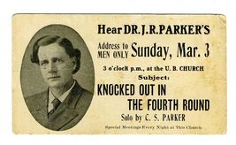 Dr J R Parker Address to Men Only Knocked Out in the Fourth Round Ad Card - $17.80