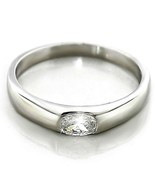 Bezel Austrian Zircon Oval Promise Ring 14k White Gold over Silver Base - $24.99