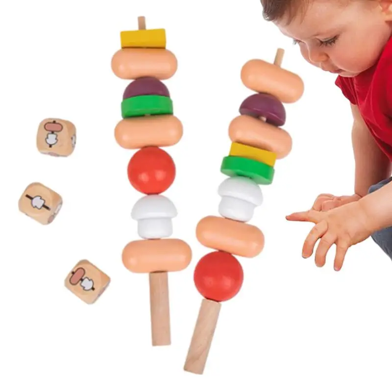 BBQ Food Toy Set 3D Wooden Barbecue Stick Food Interactive Toys Reusable - £32.97 GBP+
