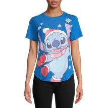 Stitch Women&#39;s Graphic Christmas Short Sleeves T-Shirt Blue Size L - £16.74 GBP