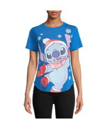 Stitch Women&#39;s Graphic Christmas Short Sleeves T-Shirt Blue Size L - $29.32 CAD