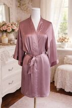 Victorias Secret Short Robe M/L Satin Short Sleeve Tie Waist Romantic Pi... - $18.99