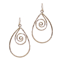 Wire Swirl Teardrop Dangle Drop Earrings Gold - £9.03 GBP
