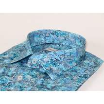 Men's EMILIO CERUTTI Sport Shirt 100% Cotton Long Sleeves #EMC1 Teal Floral image 6
