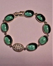 Vintage Rhinestone Green Glass Bracelet Unsigned - $37.50