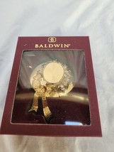 Baldwin Straw Hat Christmas Ornament 3.5” Gold Flowers Bow 24 Kt Finish ... - $24.64