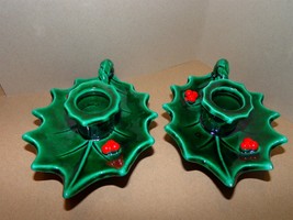 Vintage Lefton Holly Berry Taper Candle Holder Pair - $22.49