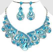 Designer Bling Crystal AB Droplet Aqua Ice Blue Silver Bib Statement Necklace Bi - £39.95 GBP