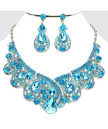 Designer Bling Crystal AB Droplet Aqua Ice Blue Silver Bib Statement Nec... - £39.95 GBP